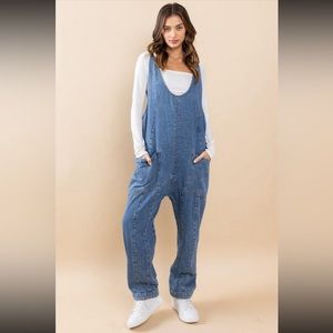 15 Fabulous Acid washed denim deep front v neck overall